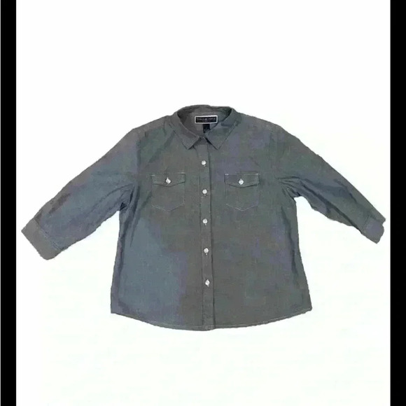Karen Scott Large Petite blue  button down cropped blouse NWOT - Picture 1 of 3